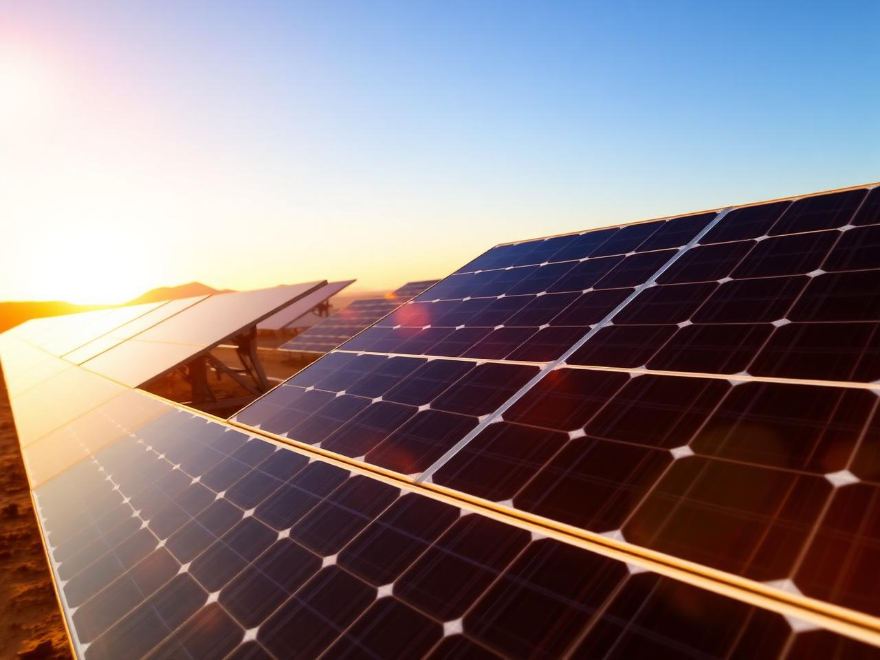 Solar panels at sunrise
